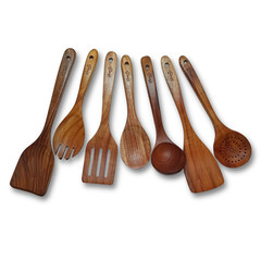 Teak Wood Cooking Utensils 7 Piece Set – Oil Finish – No Lacquer Eco-Friendly!