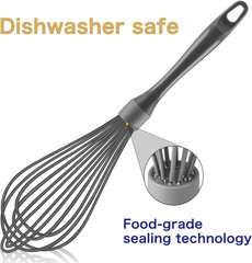 Dishwasher Safe Silicone Whisk, 12-Inch, Non-Scratch, Grey | Waterproof
