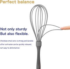 Dishwasher Safe Silicone Whisk, 12-Inch, Non-Scratch, Grey | Waterproof