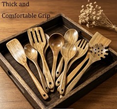 10-Piece Teak Wood Cooking Utensils Set- Non-stick, Lightweight & Heat-Resistant