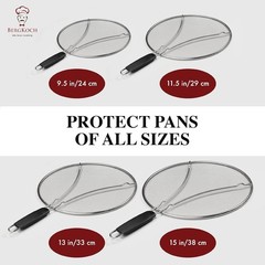 13 Inch Grip Splatter Screen For Frying Pan Skillet Stainless Steel Grease Cover