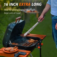 16 Inches Stainless Steel Kitchen Tongs Extra Long Locking BBQ Grill Food Server