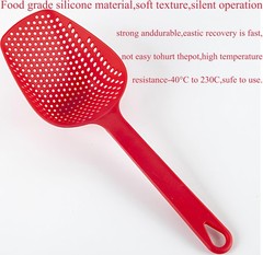 4.8″ Solid Red Food Grade Silicone Spider Skimmer Ladle Kitchen Pasta Strainer