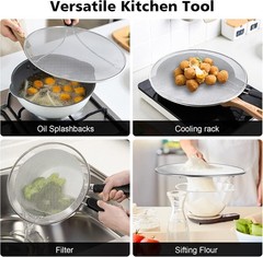 Splatter Screen for Frying Pan – 9.8″ 11.4″ 13″ Stainless Steel Fine Mesh Grease