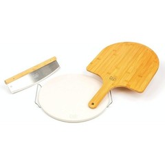 XXL Pizza Stone W/ Bamboo Peel Ergonomic Cutter Perfect Homemade Pizzas New