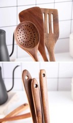 Wooden Spoons for Cooking, 6 Pcs Teak Wooden Utensils for Cooking, Utensils Set