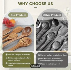 10PCS Wooden Kitchen Utensils Set Nonstick Cooking Spoons Spatula