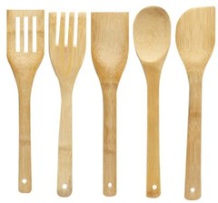 5pc Genuine Bamboo kitchen utensil set + holder 100% Eco-Friendly USA Seller