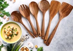 Zulay Kitchen 6-Piece Wooden Spoons for Cooking – 6-piece set, Teak Brown