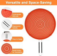 Splatter Screen for Frying Pan, Grease Guard, Heat-Resistant Red