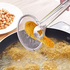 Stainless Steel Oil Filter Spoon with Mesh Wok Clamp for Cooking & Frying