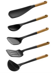 Juego Utensilios Cocina Silicona con Mango de Madera 5 Piezas Resistente al Calo