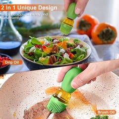 2 In 1 Cooking Oil Dispenser Bottle BBQ Glass Olive with Silicone Brush Dropper