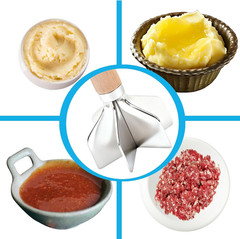 304 Stainless Steel Meat Chopper,6 Blade Ground Beef Masher with Wooden Handle,
