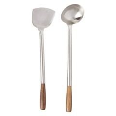 Fox Run Spatula and Ladle Wok Utensil Set, Set of 2, Removable Handles, Silver