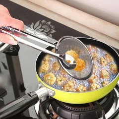 Stainless Steel Oil Filter Spoon with Mesh Wok Clamp for Cooking & Frying