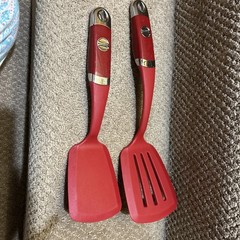 KITCHENAID PROFESSIONAL RED UTENSIL LOT BAKING SPATULA & LARGE SLOTTED SPATULA