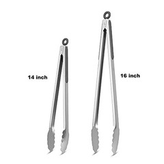 304 Stainless Steel Kitchen Cooking Tongs, 14″ and 16″ Set of 2 Sturdy Grilling
