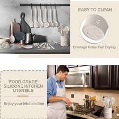 SILICONE KITCHEN COOKING UTENSILS SET 43 PCS HEAT RESISTANT KHAKI COOKING UTENSI