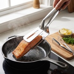 2 Pack Multi Purpose Spatula Tongs Stainless Steel Kitchen Cooking Serving Set