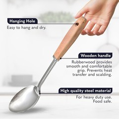 10 Piece Stainless Steel Utensil Set – Wood Handle Nonstick Utensil Set (Silver)