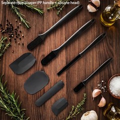 New 6 Piece Silicone Kitchen Utensil Set with Spatulas Scrapers and Oil Brush