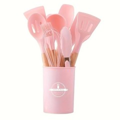 12 PCS Silicone Kitchenware Utensil Set with Wooden Handle & Holder