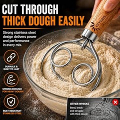 Danish Dough Whisk for Sourdough Bread – Stainless Steel Dutch Bread 2 Eyes 1.0