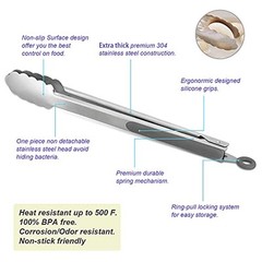 304 Stainless Steel Kitchen Cooking Tongs, 14″ and 16″ Set of 2 Sturdy Grilling