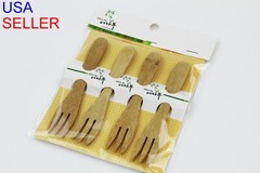 4 Pieces Bamboo Utensil Dessert Wooden Forks Bamboo Forks (USA seller)