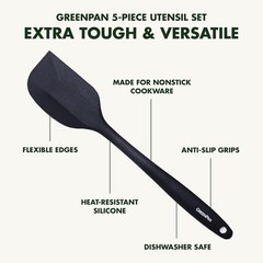 Cooking Utensil Set 5 Piece Silicone Nonstick Tongs Turner Spatula Skimmer Spoon