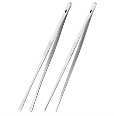2 Pcs Kitchen Tweezer 12″ Straight & Round Tip Set Long Food Tongs Chef DIY Tool