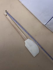 Spatula with Wooden Handle White Rubber J, used, unbranded