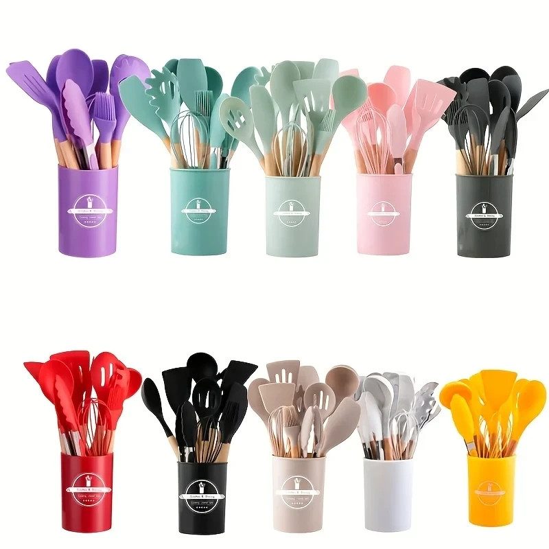 12Pcs Silicone Cooking Utensils Set For Handle Non Stick Pot Kitchenware Set