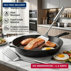 Silver Spatula Set, 13.5-Inch Stainless Steel Solid & Slotted Spatula Turner, US