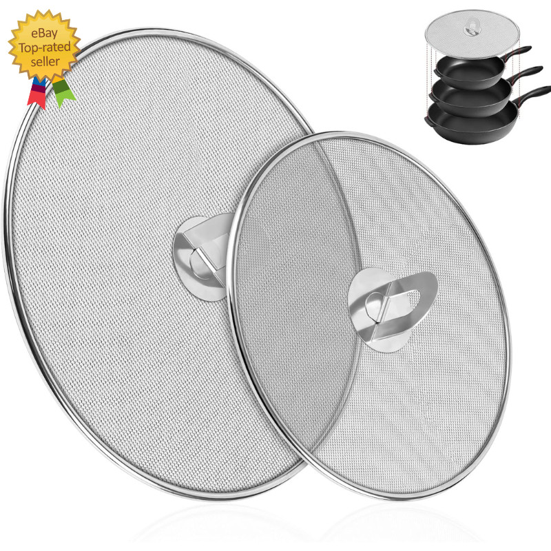 2-Pack Splatter Screens for Frying Pan – Stainless Steel Grease Splatter Guard w