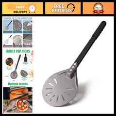 6″ Round Aluminum Perforated Pizza Peel Turner with Metal Handle – Pizza Paddle