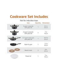 Amazon Basics 10-Piece Hard Anodized Nonstick Stackable Cookware Set Space Saver