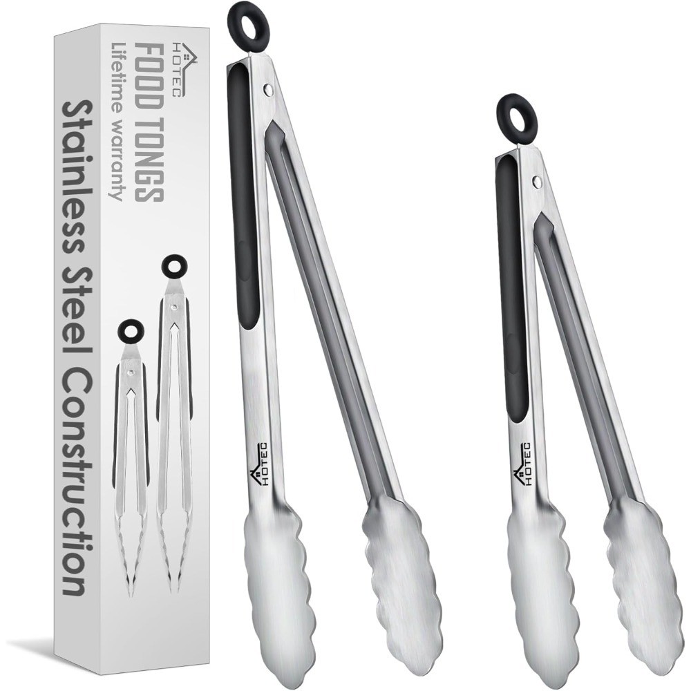 Stainless Steel Kitchen Tongs, Set of 2-9″ and 12″, Locking Metal Food Tongs