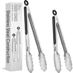 Stainless Steel Kitchen Tongs, Set of 2-9″ and 12″, Locking Metal Food Tongs
