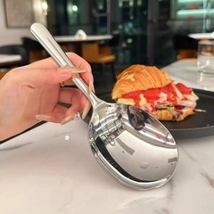 1Pc Big Head Stainless Steel Round Spoon Large Size Dining Spoon Rice Servin