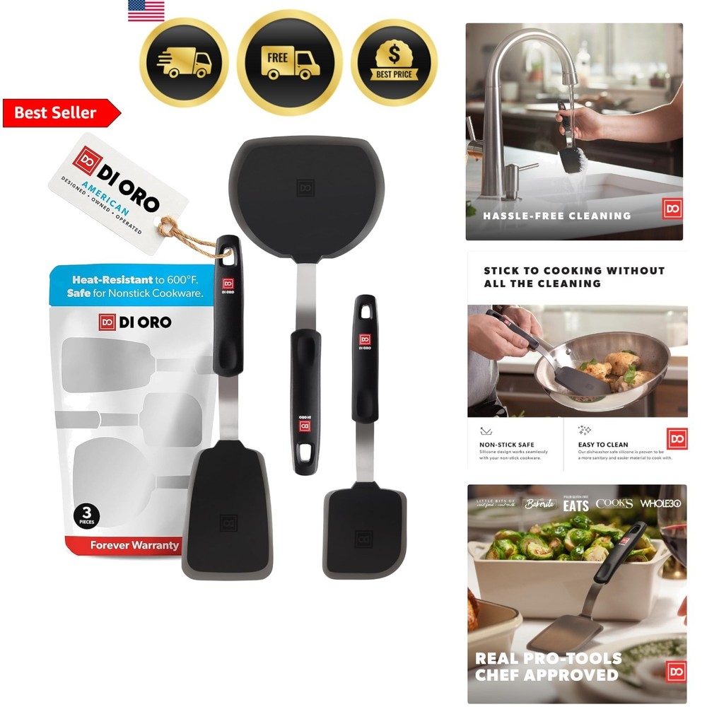 Silicone Spatulas Set Kitchen Turners Nonstick Heat-Resistant Safe 3pc