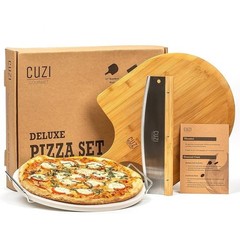 XXL Pizza Stone W/ Bamboo Peel Ergonomic Cutter Perfect Homemade Pizzas New