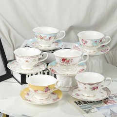 fanquare Colorful Floral Porcelain Coffee Cups with Saucers, British Tea Cups…