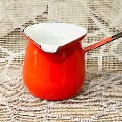 Red & White Enamelware Long Handled Ladle Vintage