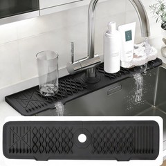 24 Inch Silicone Faucet Mat for Kitchen Sink, 7° Slope Fast -Draining Sink Sp…
