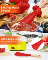 Red Silicone Cooking Spoon Scraper Wood Handle For Nonstick Cookware Unit