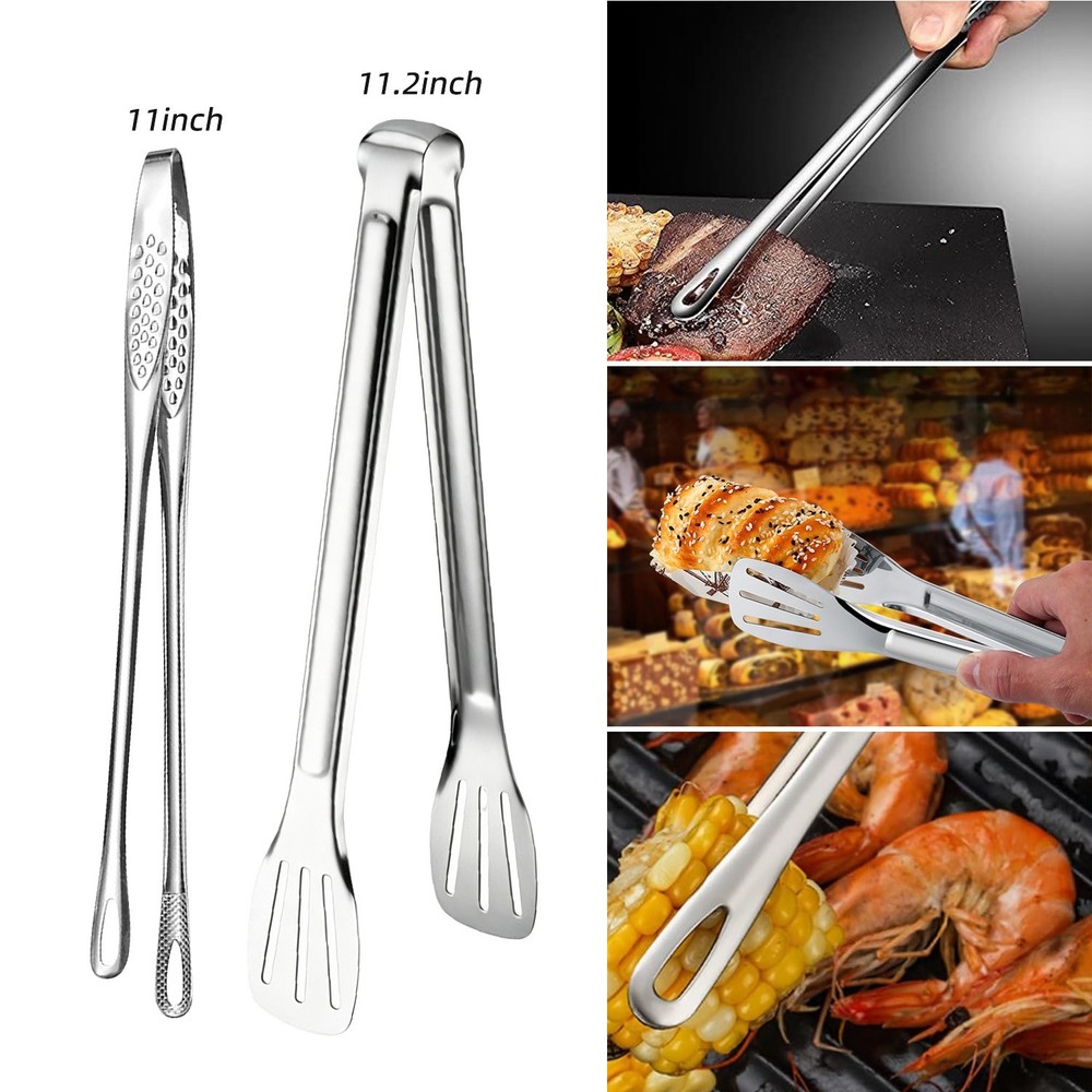(2PCS) Stainless Steel Steak Clamp Food Clip Tongs Bread Meat BBQ Cooking Tool