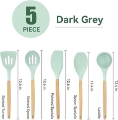 5P Kitchen Utensils Set Silicone Cooking Tools Wooden Handle Non-Stick Cookware