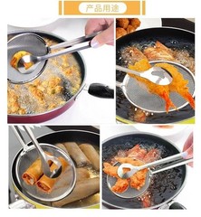 Stainless Steel Oil Filter Spoon with Mesh Wok Clamp for Cooking & Frying